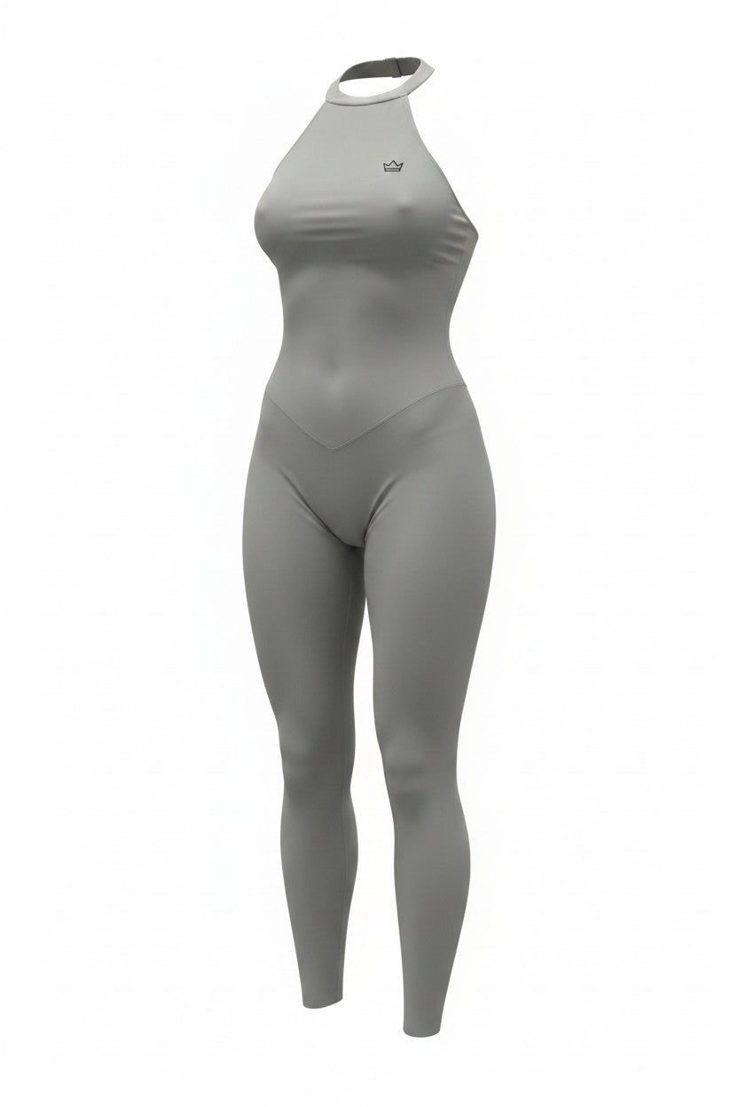 Enterizo Estilizado Halter – Gris Oliva Largo